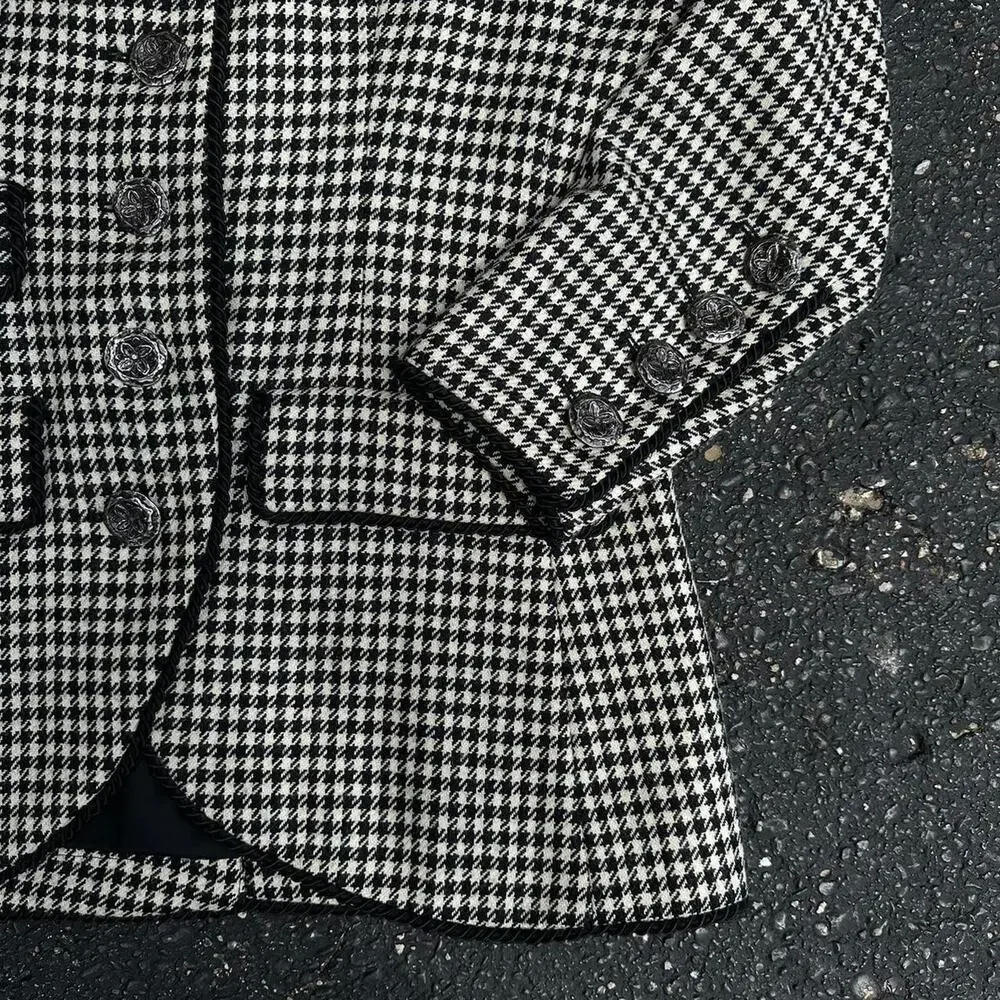Yves Saint Laurent Black and White Houndstooth Blazer & Skirt Set - Picture 4 of 8